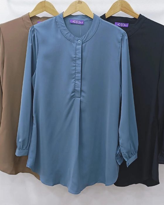 Blouse muslimah warna biru dan neutral, Ratu Fesyen